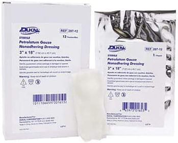 Impregnated Gauze Dressings. Pack of 12 Sterile Petrolatum Dressings 1/2" x 72" for abrasions; Burns; Wound Packing. Non-Adherent Gauze dressings
