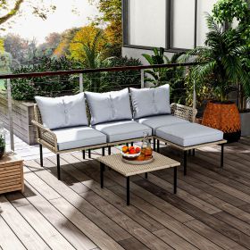 5-Piece Patio Furniture Set with Sofa (Option: Light Gray-640x630x650 mm)