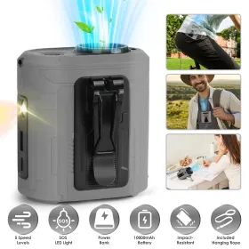 5 In 1 Portable Waist Clip Fan With 5 Speeds Flashlight Battery Operated Personal Wearable Turbo Belt Fan Hands-Free Neck Fan For Camping Travel (Option: Grey)