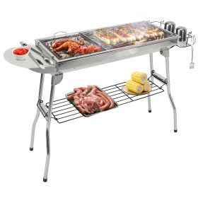 1Pc Foldable BBQ Grill Portable Charcoal Barbeque Grill Stainless Steel BBQ Grill For Picnic Camping Yard Cooking Fedex Shipping (Option: Silver)