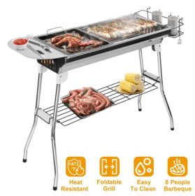Foldable BBQ Grill Portable Charcoal Barbeque Grill Stainless Steel BBQ Grill For Picnic Camping (Option: Silver)