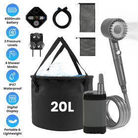 1Pc Portable Shower For Camping Include IPX7 Waterproof 6000mAh Rechargeable Shower Filtered Shower Head 5.3Gallon Foldable Bucket For Hiking Bea (Option: Black)