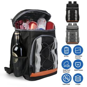 Grey-Black Options 1Pc Cooler Backpack 36 Can Leakproof Insulated Cooler Backpack With 25L 6.6Gal For Picnic Camping Beach Hiking Fishing Travel (Option: Black)
