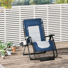 Foldable Outdoor Lounge Chair with Footrest, Oversized Padded Zero Gravity Lounge Chair with Headrest, Side Tray, Cup Holders, Armrests for Campi (Option: Blue-950x150x820 mm)