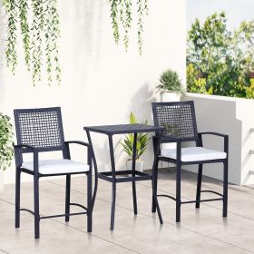 3pcs Patio Bar Set with Soft Cushion (Option: Black-1010x625x330 mm)