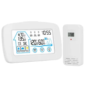 Wireless Weather Station With Clock 196FT Range Indoor Outdoor Thermometer Sensor Temperature And Humidity Monitor Humidity Forecast Battery Powe (Option: White)