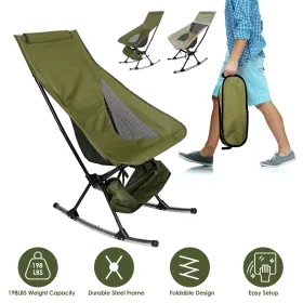 Portable Camping Rocking Chair 198LBS Weight Capacity Included Carry Bag High Back Rocker Chair For Patio Fishing Beach Lawn Travel (Option: Green)
