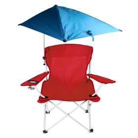 1Pc Foldable Beach Chair With Sun Canopy Cup Holder Carry Bag Adkustable Armrest Detachable Umbrella 220.5lbs Max Load Fedex Shipping (Option: Red)