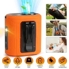 5 In 1 Portable Waist Clip Fan With 5 Speeds Flashlight 10000mAh Battery Operated Personal Wearable Turbo Belt Fan Hands-Free Neck Fan For Campin (Option: Orange)