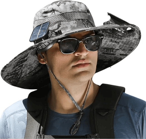 Unisex Wide Brim Solar Fan Outdoor Fishing Hat-Solar & USB Charging, Sunscreen Sun Hat With Fan, Camping Uv Protection (Option: Dark Gray)