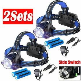 LED Headlamp Rechargeable Head Torch Zoom Headlight Lamp Super Bright Flashlight 3 Modes Light With 2 Li-ion Batteries 2 Charger (Option: 2PACK)