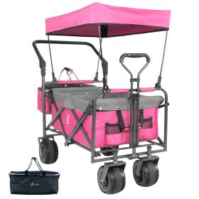 Collapsible Wagon 140L Wagons Carts Foldable With Removable Canopy, Folding Wagon Cart With Wheels For All-Terrain With Brake, Foldable Wagon Wit (Option: Pink)