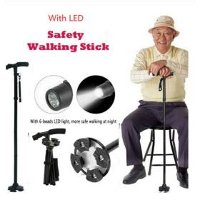 Folding LCD Walking Stick Cane With Flashlight For Senior Aluminium Travel Hiking Cane Trekking Pole Crutch Handle Strap 5 Gears (Option: Black)