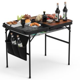 1Pc 35.43x23.62x26in Foldable Camping Table Collapsible Picnic Aluminum Alloy Grill Stand 66LBS Max Load Height Adjustable BBQ Table With Adjusta (Option: Black)