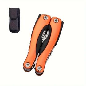 "Professional Stainless Steel Multi-Tool Pliers Set - 12-in-1 Survival Tool with Nylon Sheath" (Color: Orange camping outdoor)